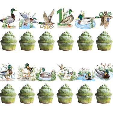 Imagem de Lucky One Duck Birthday Decorations - Aposwow 24PCS Hunting Birthday Party Decorations Funny Mallard Cupcake Toppers Cake Decoration Lucky One Duck First Party Supplies for Boys Girls