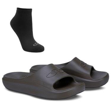 Imagem de Kit Olympikus 1 Chinelo Sereno e 1 Meia de Cano Curto Masculina, Marro