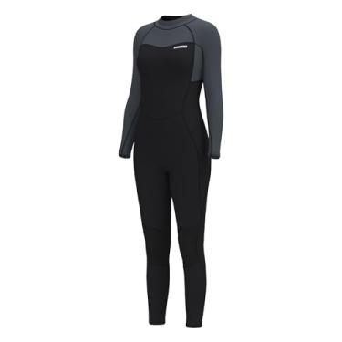 Imagem de SURQO Roupa de mergulho feminina neoprene de 3/2 mm – tamanho grande e alta, roupa térmica molhada de corpo inteiro em água fria, surfe, natação e mergulho (feminino-cinza, 10S)
