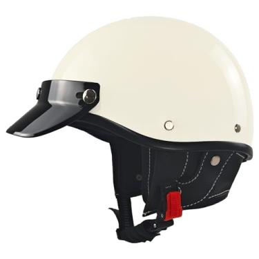 Imagem de SanQing Capacetes De Motocicleta Retrô Com Casco Aberto, Capacete Motocross Para Ciclismo, Cruiser, Scooter, Chopper, Homens E Mulheres, Aprovado Pela Dot (Branco, Extra Grande)