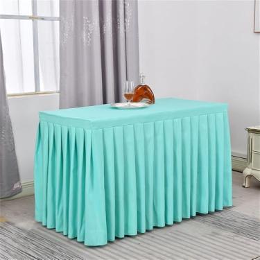 Imagem de Saia de mesa de poliéster branca, toalha de mesa para sala de reunião, toalha de mesa retangular plissada para decoração de eventos, banquetes, festas de casamento, azul, 2,4 m (96 x 76 x 76 cm)