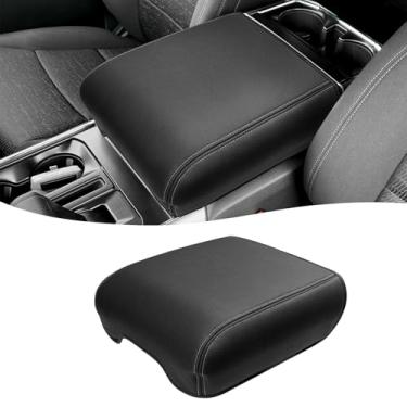 Imagem de Capa de console central para acessórios Ford F150 2021-2024, protetor de couro de vinil para apoio de braço médio, antiarranhões, pontos cinza preto, apenas assento de balde, pontos cinza (não para