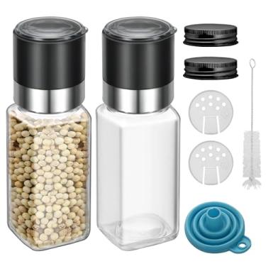 Imagem de 2 frascos quadrados de vidro de 118 ml com tampa, pote de especiarias de 120 ml com moedor de pimenta preta, moedor de sal marinho, moedor de pimenta integral (2)