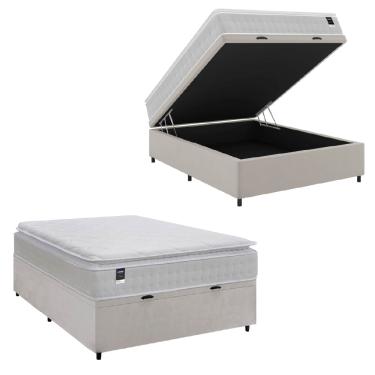 Imagem de Cama Box Baú Casal Colchão Gazin Com Molas Ensacadas Tower New 138x188x76cm Branco
