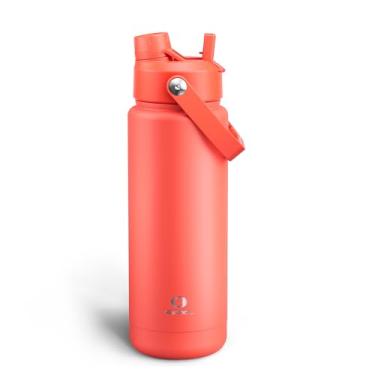 Imagem de ENCOOL Garrafa de água isolada com canudo de aço inoxidável, à prova de vazamento, livre de BPA, vácuo de parede dupla mantém frio por 24 horas para esportes, viagens, escola (947 g, laranja Tawny)
