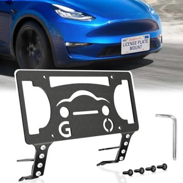 Imagem de Moldura frontal sem furadeira compatível com Tesla Model Y 2019-2024 Suporte de montagem de gancho de reboque para placa de carro antifurto Capas de etiqueta de carro à prova de ferrugem, acessórios