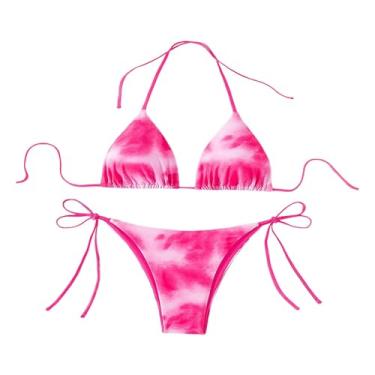 Imagem de UGPLM Biquíni feminino Conjunto de moda feminina Apresenta de praia para festas da piscina de natação Atividades, Rosa Vermelho, Xs