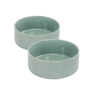 Imagem de SPUNKYJUNKY Tigela de cerâmica para cães e gatos de 813 g, tigela de água moderna e pesada para comida verde Morandi (pacote com 2)