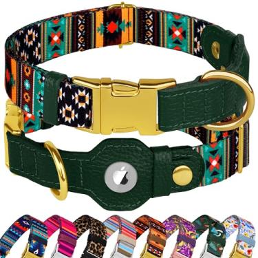 Imagem de Coleira AirTag para cães de raça pequena, média e grande - Coleira ajustável com suporte para Airtag - Rastreador de couro macio GPS Apple Air Tag Coleiras para animais de estimação (GG, ajuste de