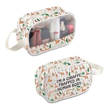Imagem de BDPWSS Bolsa de maquiagem de girafa, presente para amantes de girafas, I'm A Giraffe Trapped In Human Body Zipper Pouch African Animal Lover Gift, Girafa Trapped MB, À prova d'água
