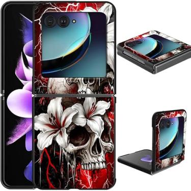 Imagem de GFRGTFHYT Capa de celular para Motorola Razr 2025/2024 para Moto Razr 60/50 5G Slim Lightweight Hard PC Flip Cover com arte crânio flor design capa protetora à prova de choque para Moto Razr 2025