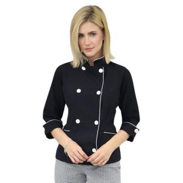 Imagem de Dolmã Chefe de Cozinha Feminino Manga 3/4 - Camisa Feminina Chefe de C