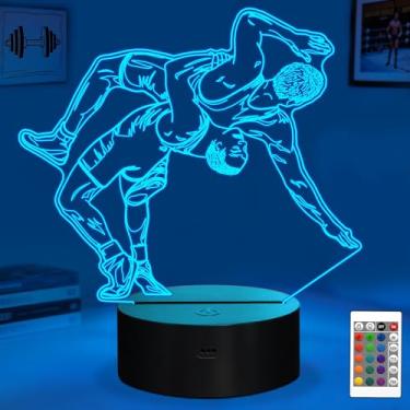 Imagem de OkiyiD Presentes de luta livre para homens, luz noturna de luta livre, lâmpada de ilusão 3D com controle remoto de 16 cores, presente para meninos, lutadores, aniversário, decoração de Natal