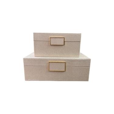 Imagem de Kit 2x Caixas Decorativas Bege Fecho Quadrado com Detalhes dourados