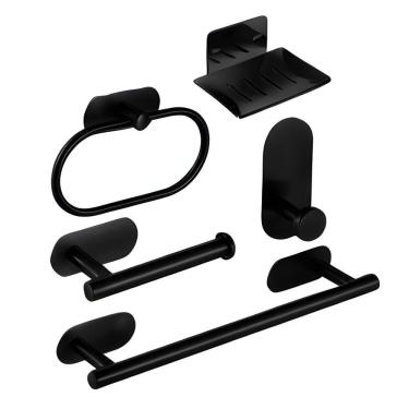 Imagem de Kit Acessórios Banheiro Inox Autoadesivo Com 5 Peças Preto