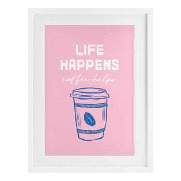 Imagem de Stupell Industries Impressão emoldurada Coffee helps life happen on pink white design under glass by JJ Design House LLC, 23 x 17