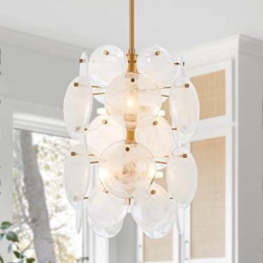 Imagem de VANZARLA Lustre de vidro moderno para sala de jantar, lustre de entrada dourado, luminária pendente exclusiva de 6 luzes para quarto, corredor, escada, cozinha
