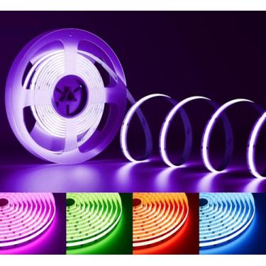 Imagem de PAUTIX Fita de luz LED RGB COB 32,8 pés/10 m, tiras de luz que mudam de cor de 24 V listadas pela UL com 840 LEDs/m, fitas flexíveis multicoloridas para TV, quarto, festa, decoração DIY (fonte de