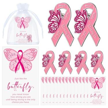 Imagem de Ecally Broche de lapela de conscientização do câncer de mama favores borboleta rosa broche com cartões e bolsa inspiradores para mulheres, liga de qualidade Papel revestido de 250 g organza, Sem Pedra