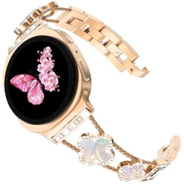 Imagem de Pulseira feminina de trevo de quatro folhas para Galaxy Watch 8/Watch 8 Classic de 40 mm/44 mm, diamante brilhante brilhante, pulseira luxuosa para Sansung Galaxy Watch 8/8 Classic, ouro rosa