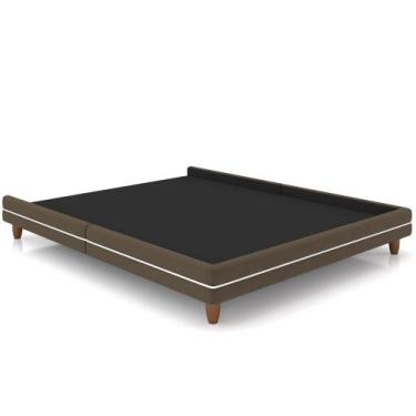 Imagem de Cama Queen Base Box Pés Madeira 160cm Suném P05 Veludo Marrom Bouclê C