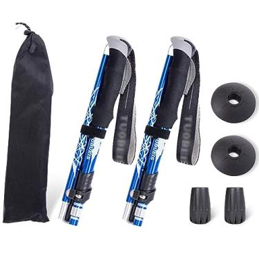 Imagem de ThreeH Pacote com 2 bastões dobráveis para caminhadas, bastões de caminhada, bengala ajustável de liga de alumínio para escalada, acampamento, viagem, exercício