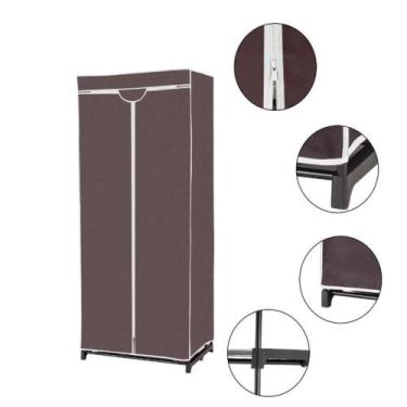 Imagem de Guarda Roupa Portátil Marrom Dobrável Com Prateleira Tecido - Yeet