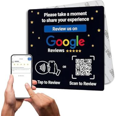 Imagem de Placa de acrílico NFC para Google Review - Aumente o feedback do cliente com QR Tap & Scan - Sem aplicativo, sem assinatura - Funciona em iPhone e Android (preto, 10 cm - Pacote com 1)