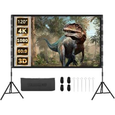 Imagem de Tela do Projetor 120 Polegadas, Tela de Projeção Portátil 16:9 4K HD Traseira de Projeção de Filmes