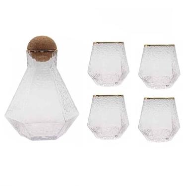 Imagem de Conjunto de jarra de água nórdica criativa geométrica de vidro, jarro de leite, simples, resistente ao calor, chaleira fria, bule de chá, transparente, jarro de água, jarro com xícaras