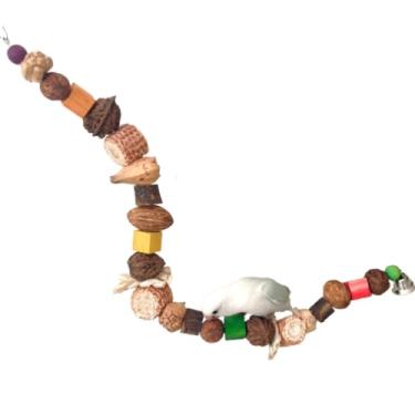Imagem de Poleiros de pássaros naturais com sino, periquito com blocos de madeira, espiga de milho, brinquedo de pendurar em gaiola para periquitos conure, periquitos, periquitos, papagaio (60 cm)