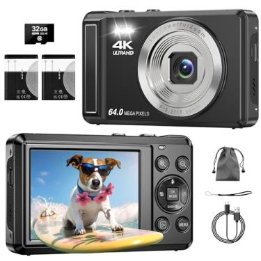 Imagem de Câmera Digital 4K 64MP com Foco Automático,Fotográfica para Vlog, Zoom, Tela 2.8 Polegadas, Cartão SD de 32GB, 2 Baterias, Flash, Câmera Compacta,fotografia