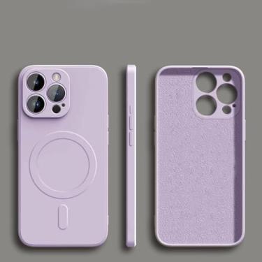 Imagem de HJZSZX Para iphone 13 capa magnética de silicone líquido com carregamento sem fio à prova de choque capa macia (para iphone 13/grama roxa)