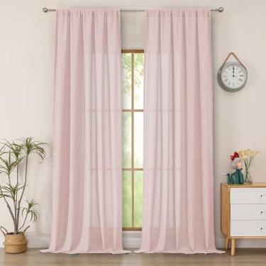 Imagem de Simplebrand Cortinas semitransparentes texturizadas de linho sintético blush 2 painéis de 2 painéis para sala de estar, privacidade extra longa filtragem de luz cortinas grossas para janela grande