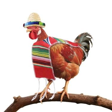 Imagem de Fantasia Fiesta para galinhas inclui sombrero e poncho Serape para galinhas sedosas, galinhas poedeiras, fantasia de galinha