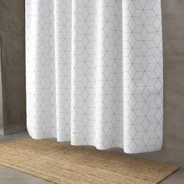 Imagem de onesevennine Cortina de chuveiro de designer coreana – Sem costura, resistente à água (180 cm L x 208 cm C) Cubo – Inclui 12 ganchos de plástico para fácil configuração