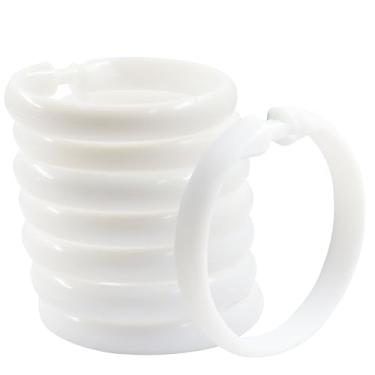 Imagem de Hitefu Pacote com 12 anéis de cortina de chuveiro de plástico branco, ganchos de encaixe fácil em forma de O para varão de cortina de chuveiro de banheiro