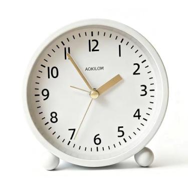 Imagem de AOKILOM Despertador analógico, relógio pequeno silencioso sem tique-taque, operado por bateria com luz sob demanda, fácil de configurar, despertar suave, decoração ideal para quarto, cabeceira, mesa