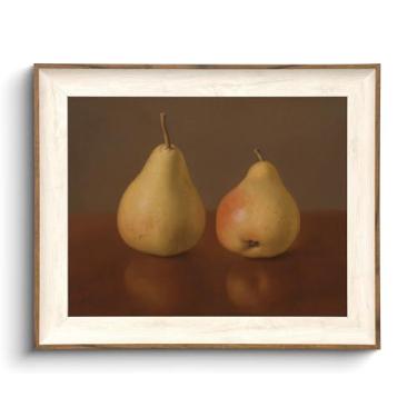 Imagem de KISSFOX Arte de parede emoldurada vintage outono peras arte de parede amarelo natureza morta frutas arte para sala de estar quarto banheiro cozinha 20 x 25 cm