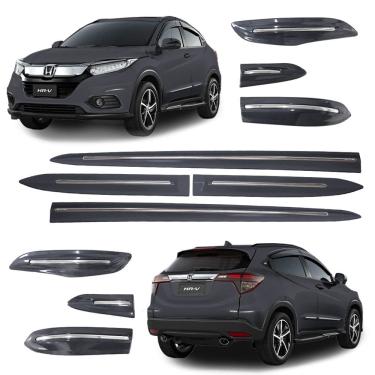 Imagem de Jogo Friso Lateral Honda HR-V 2016 a 2022 e Protetor de Para-choque Cinza Barium com Filete Cromado