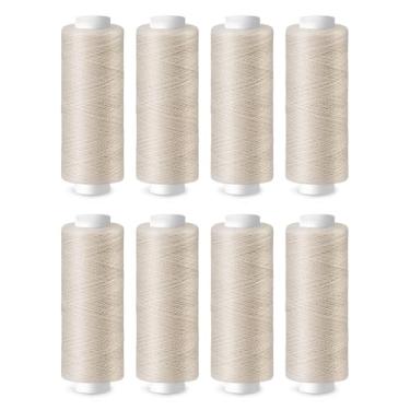 Imagem de ZMAAGG Linha para costura, linha de costura de poliéster bege, 8 rolos 200 jardas por rolo, cordão de costura multiuso para máquina de costura, costura à mão, bordado