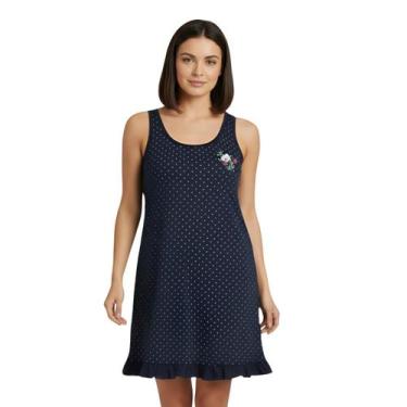 Imagem de Camisola Feminina Adulto Regata Discreta Larga Estampa Poá Detalhe Bab