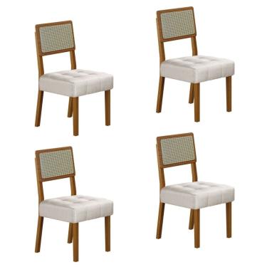 Imagem de Conjunto 4 Cadeiras para Sala de Jantar Pés em Madeira Maciça Liz Palha