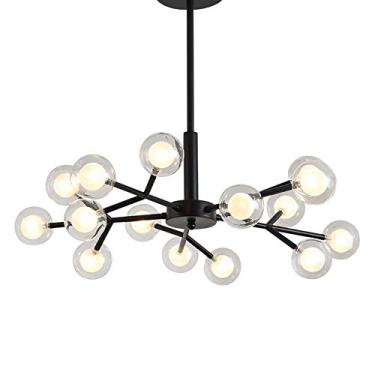 Imagem de Lustre Art Sputnik, Luminária Pendente Molecular com Abajur de Vidro Globo Iluminação Led para Sala de Jantar Cozinha Casa, Preto, 30 Luzes (Preto. 25 Luzes)