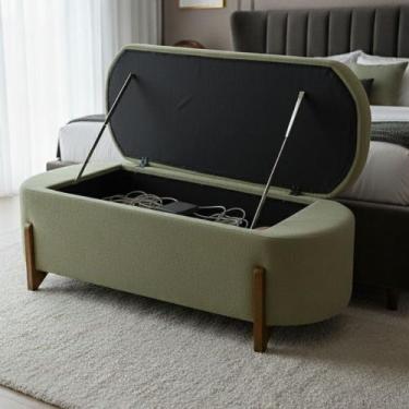 Imagem de Banco Baú Organizador Estofado Orgânico Milão Peseira 1,40 Bouclê - Mo