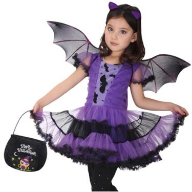 Imagem de Fantasia de Vampiro Morcego para Meninas Roupas de Halloween Animal Cosplay Roxo Vestido (7 – 9 anos)