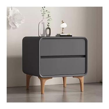 Imagem de Cômoda com gaveta, mesa de cabeceira simples de madeira maciça, cor pura, estilo creme, quarto, armazenamento doméstico, mesa de cabeceira, gaveta dupla, mesa de cabeceira