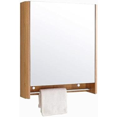 Imagem de AKALNNB Armários de espelho de banheiro armário de banheiro com espelhos montado na parede aço inoxidável porta única armário de banheiro com toalheiro