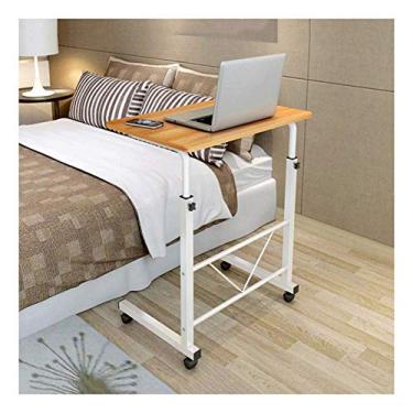 Imagem de Mesa de centro ajustável em altura para laptop, mesa de café da manhã, adequada para quartos, sala de estar, cuidados com a cama, mesa de computador portátil (cor: branca), madeira de pera amarela