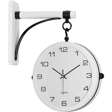 Imagem de CUTPOIY Relógio de parede, relógio de parede dupla face de 40.6 cm - Gire 360° silencioso e sem tique-taque operado por bateria moderno relógio de parede de madeira decorativo para sala de estar